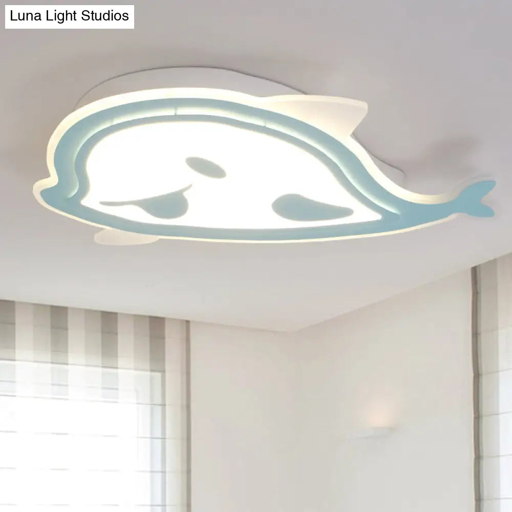 Naughty Dolphin Acrylic Led Flush Mount Light - Perfect For Girls Bedroom Blue / White