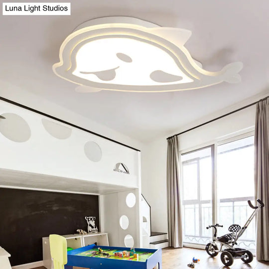 Naughty Dolphin’ Acrylic Led Flush Mount Light - Perfect For Girls’ Bedroom