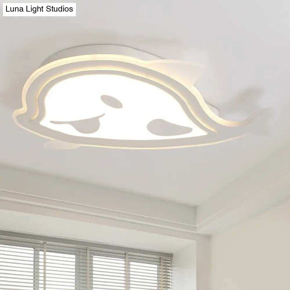 Naughty Dolphin Acrylic Led Flush Mount Light - Perfect For Girls Bedroom White /