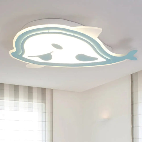 Naughty Dolphin’ Acrylic Led Flush Mount Light - Perfect For Girls’ Bedroom Blue / White