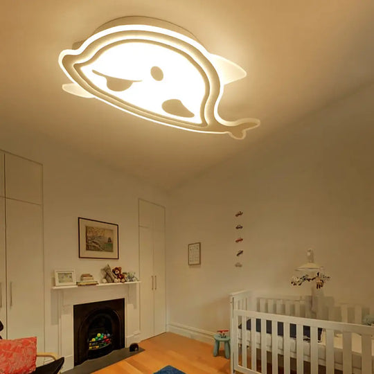 Naughty Dolphin’ Acrylic Led Flush Mount Light - Perfect For Girls’ Bedroom White / Warm