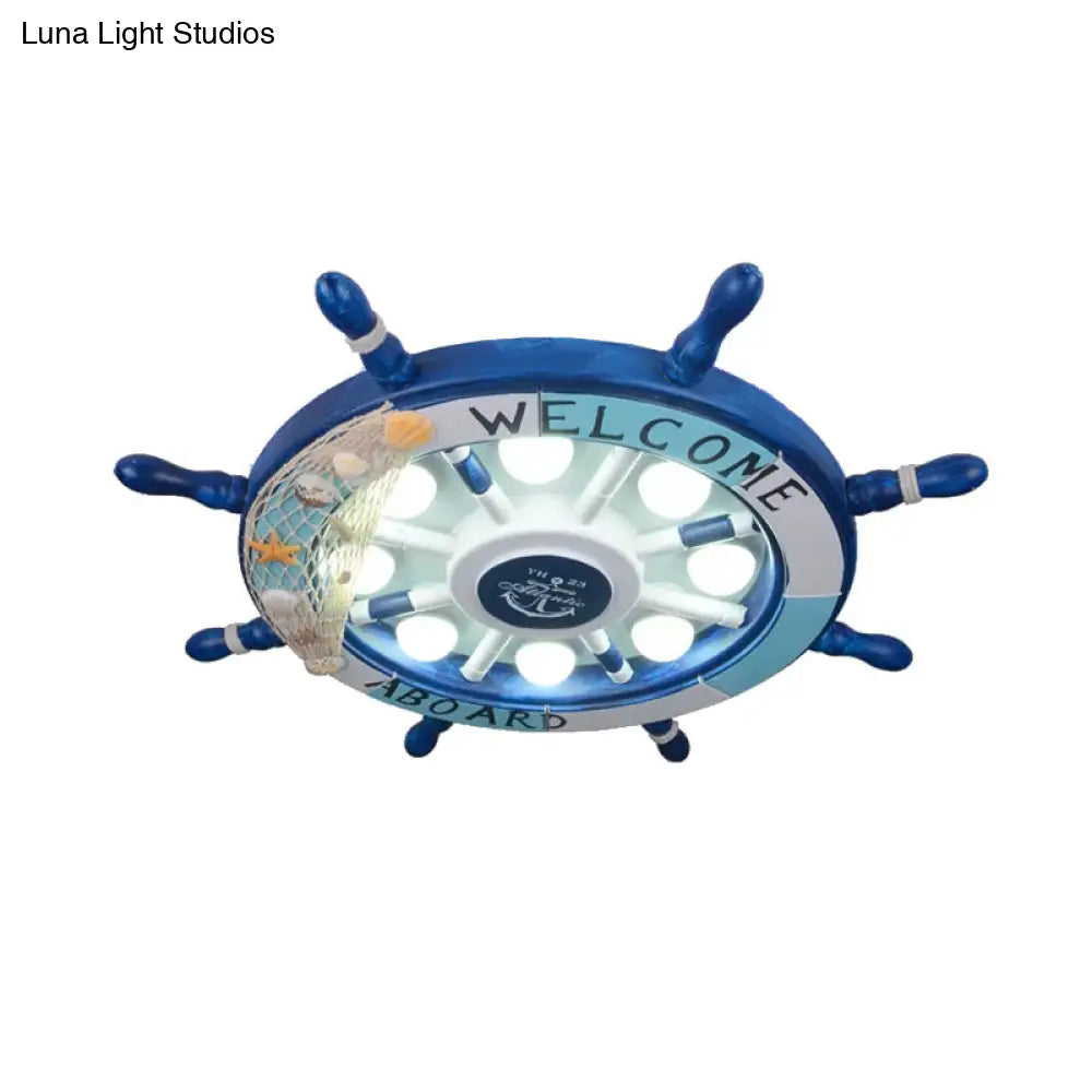 Nautical 8 - Light Metal Ceiling Lamp In Blue For Kindergarten Rooms With Rudder Design