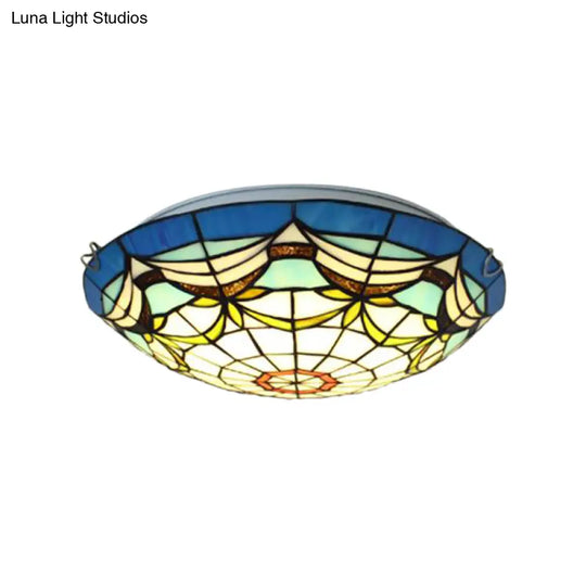 Nautical Art Glass Flush Mount Light - Tiffany Style 3 Lights Ideal For Living Room