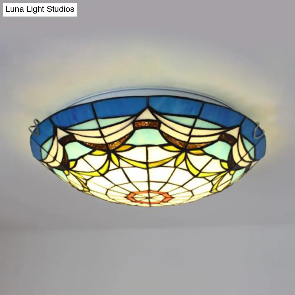 Nautical Art Glass Flush Mount Light - Tiffany Style 3 Lights Ideal For Living Room