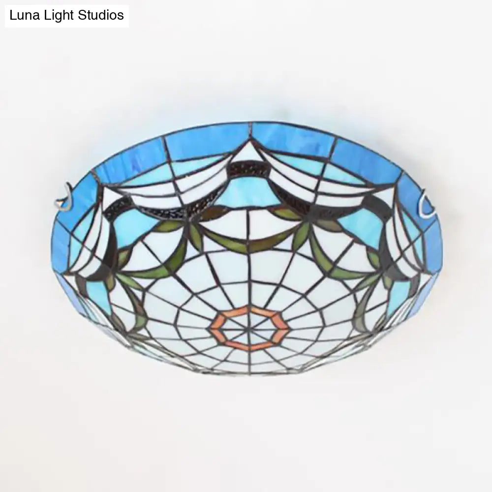 Nautical Art Glass Flush Mount Light - Tiffany Style 3 Lights Ideal For Living Room