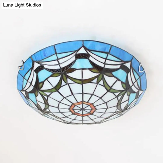 Nautical Art Glass Flush Mount Light - Tiffany Style 3 Lights Ideal For Living Room