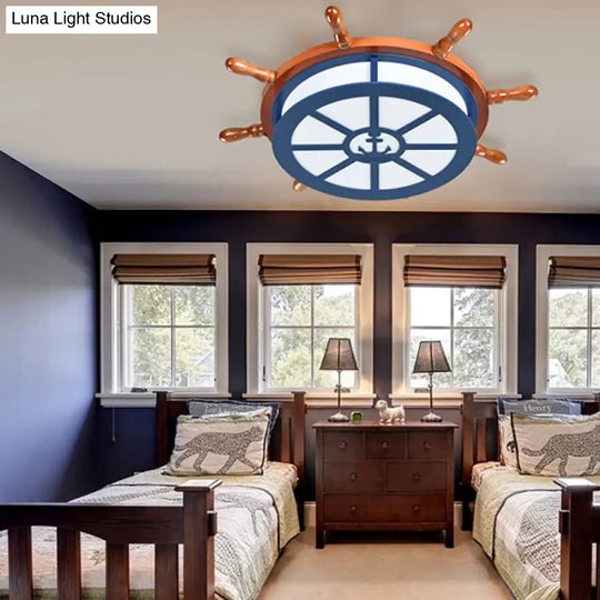 Nautical Blue Ceiling Lamp With Anchor For Nursing Rooms / White