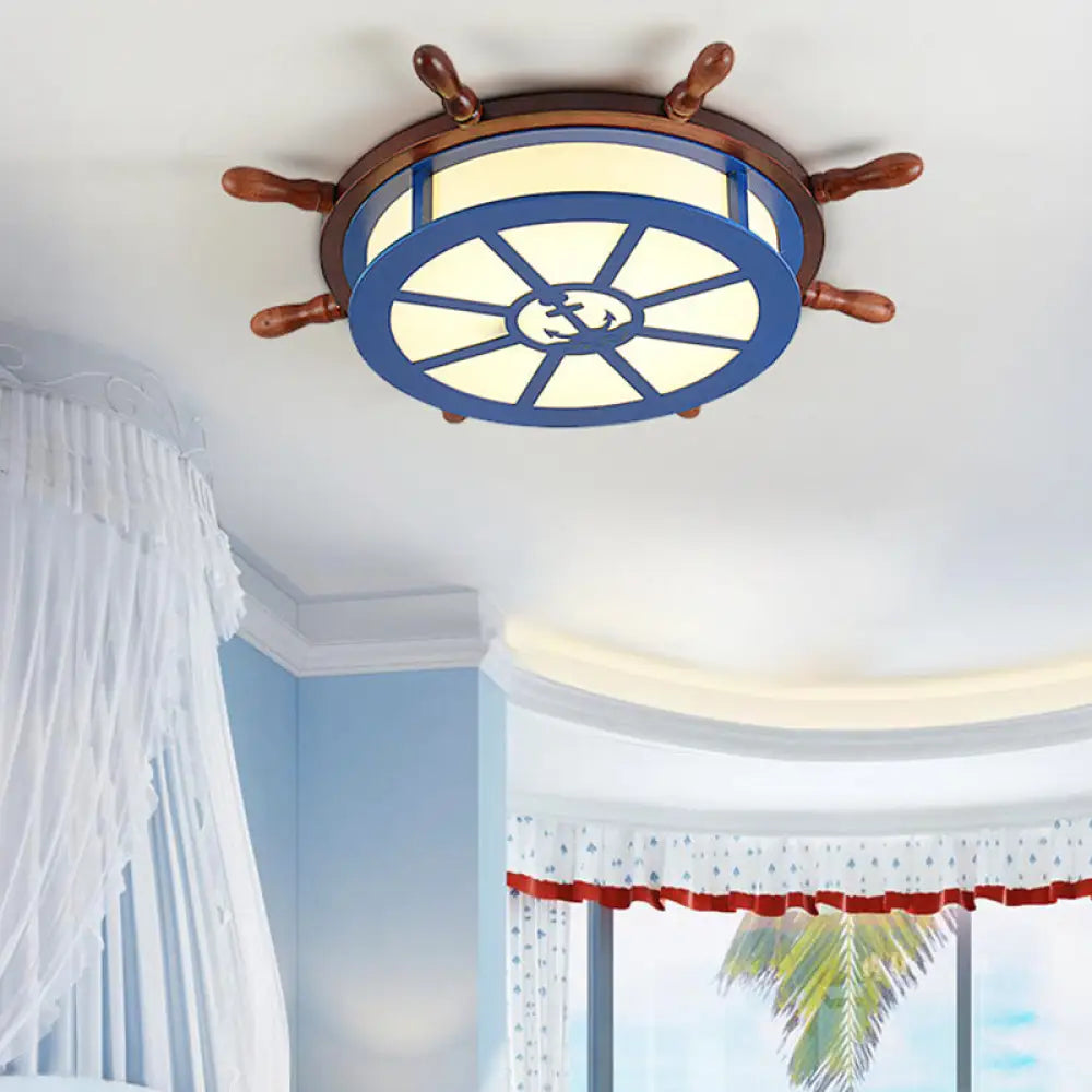 Nautical Blue Ceiling Lamp With Anchor For Nursing Rooms / Warm
