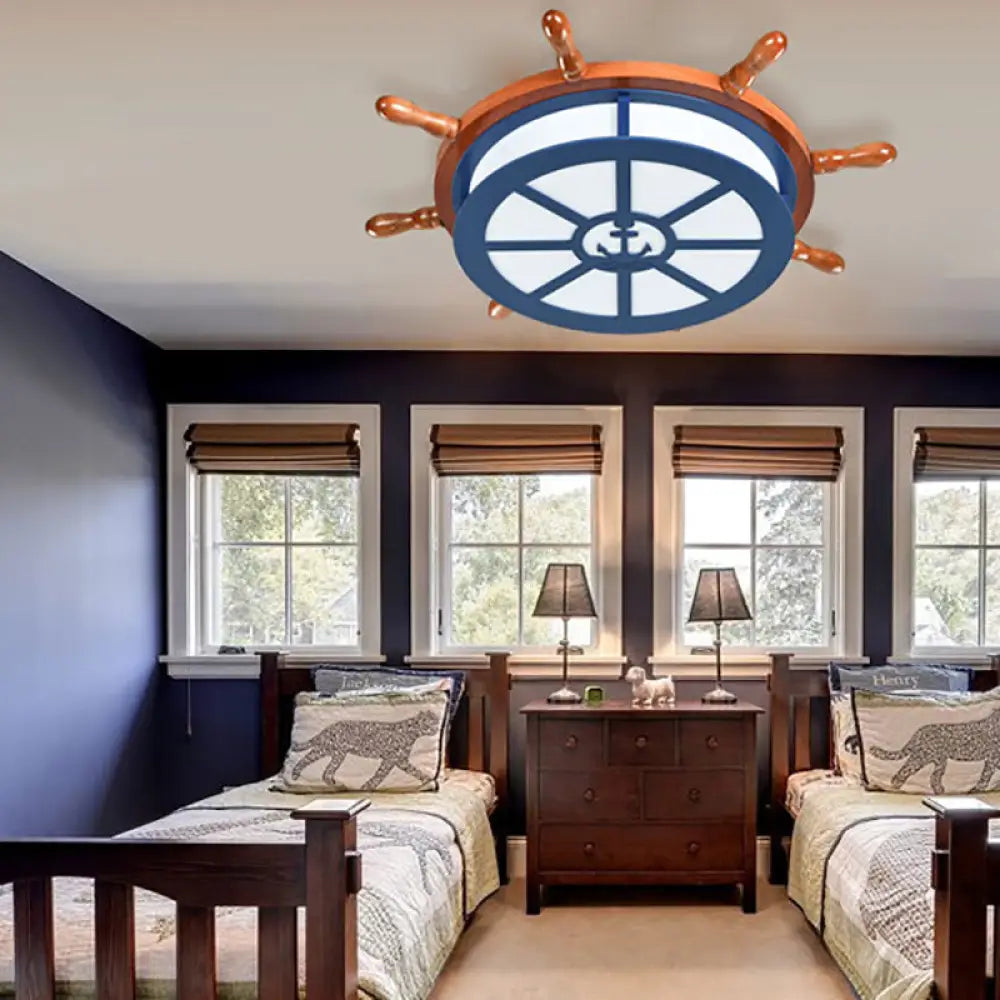 Nautical Blue Ceiling Lamp With Anchor For Nursing Rooms / White