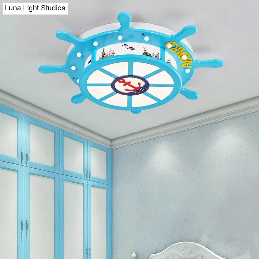 Nautical Blue Rudder Boys Bedroom Ceiling Lamp - Acrylic Flush Light / White