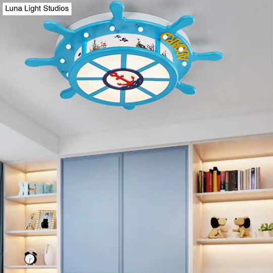 Nautical Blue Rudder Boys Bedroom Ceiling Lamp - Acrylic Flush Light / Warm