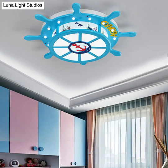 Nautical Blue Rudder Boys Bedroom Ceiling Lamp - Acrylic Flush Light