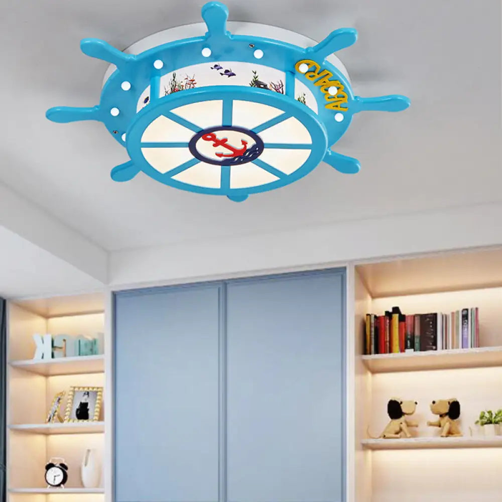 Nautical Blue Rudder Boys’ Bedroom Ceiling Lamp - Acrylic Flush Light / Warm