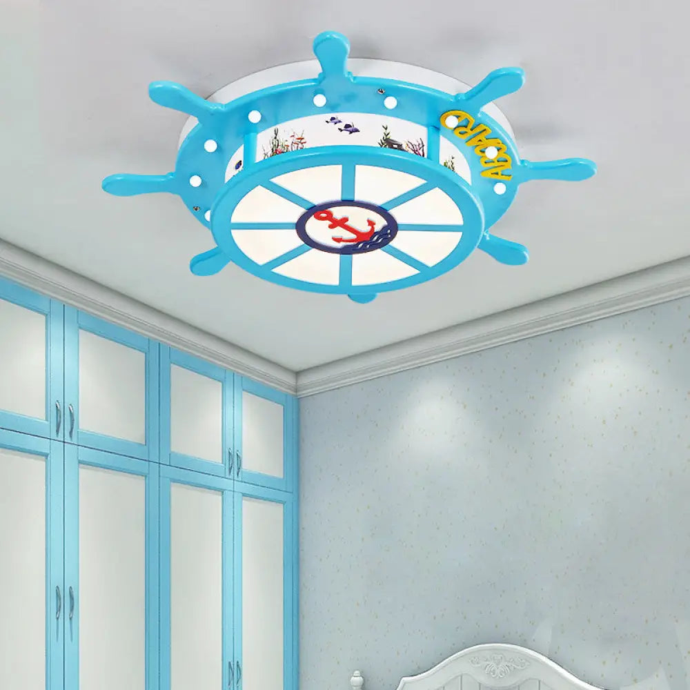 Nautical Blue Rudder Boys’ Bedroom Ceiling Lamp - Acrylic Flush Light / White