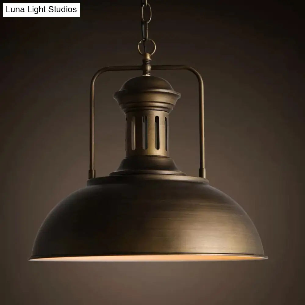 Nautical Bowl Pendant Single-Bulb Hanging Lamp - Vented Socket Bronze Finish