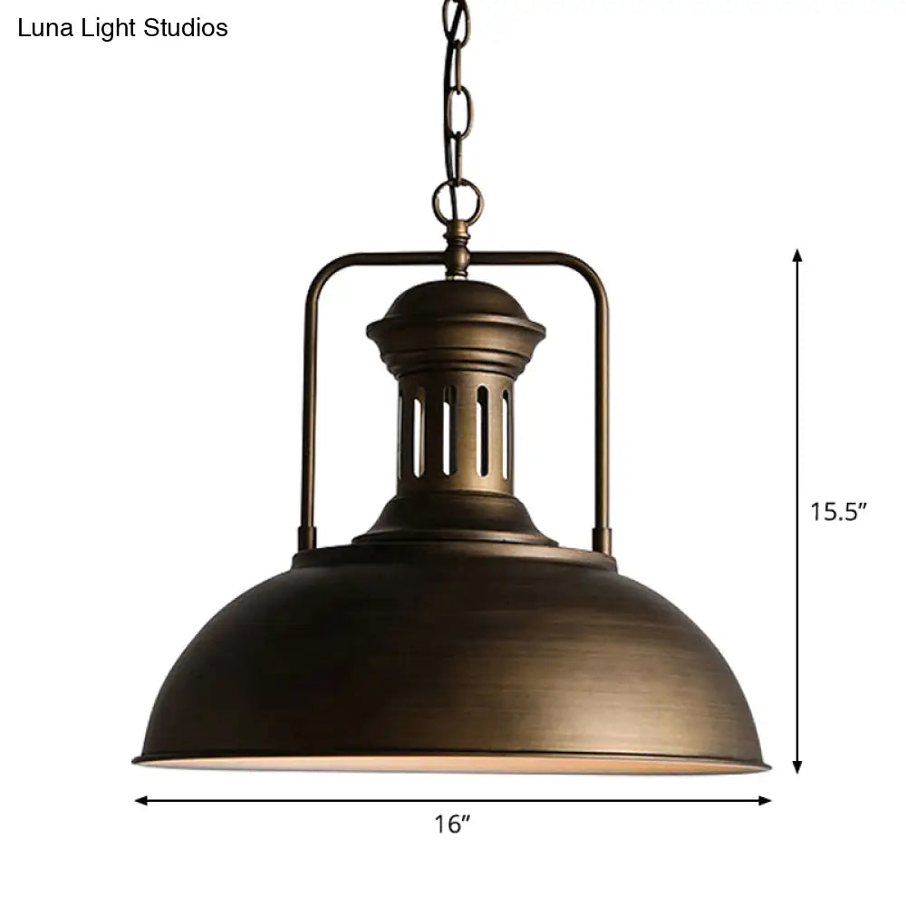 Nautical Bowl Pendant Single-Bulb Hanging Lamp - Vented Socket Bronze Finish