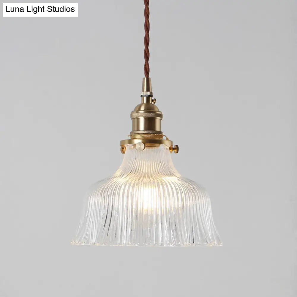 Nautical 1-Light Clear Glass Pendant Lamp With Brass Finish For Restaurants