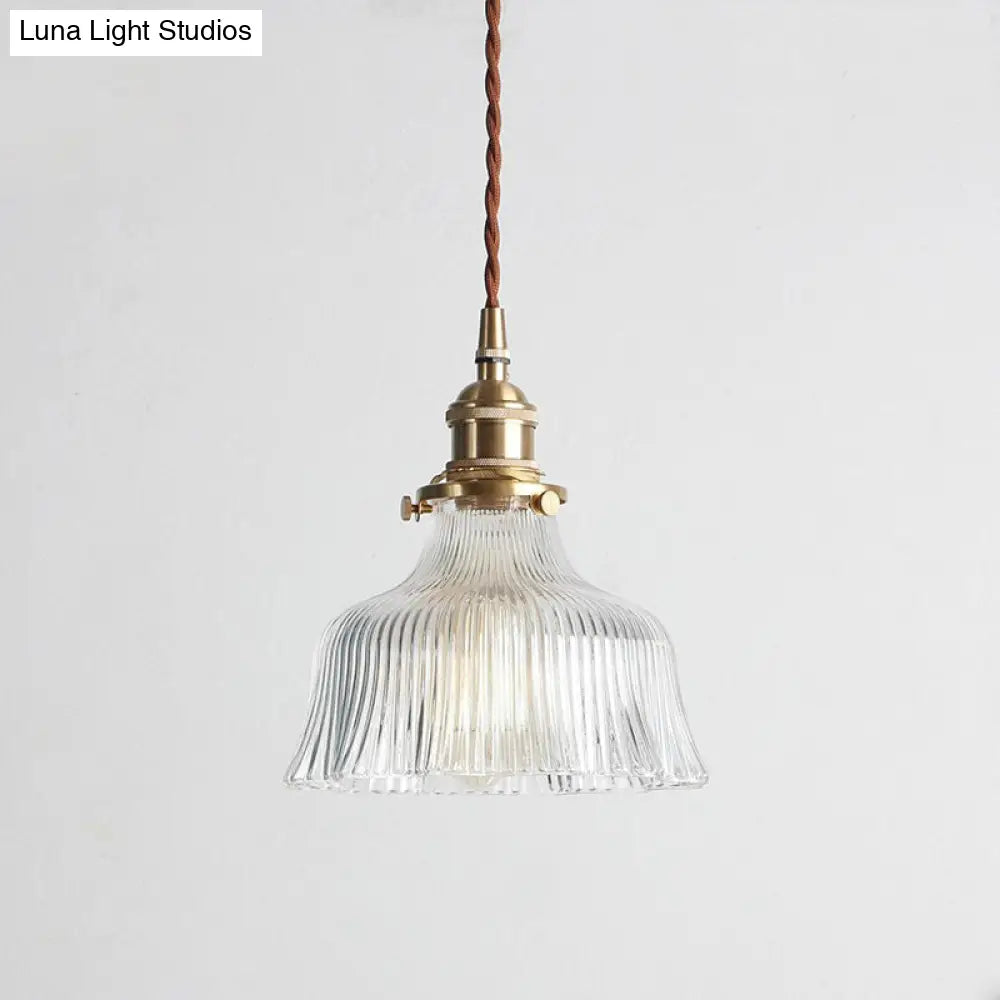 Nautical 1-Light Clear Glass Pendant Lamp With Brass Finish For Restaurants