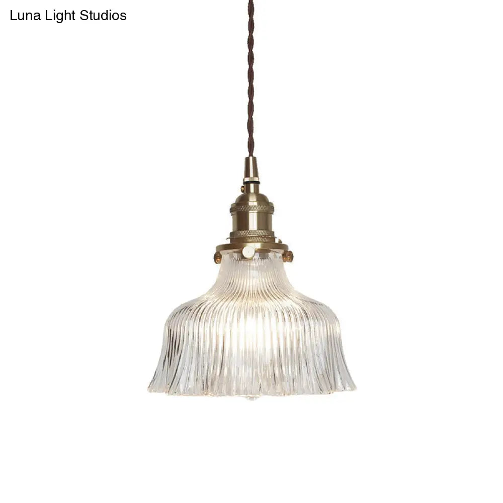 Nautical 1-Light Clear Glass Pendant Lamp With Brass Finish For Restaurants