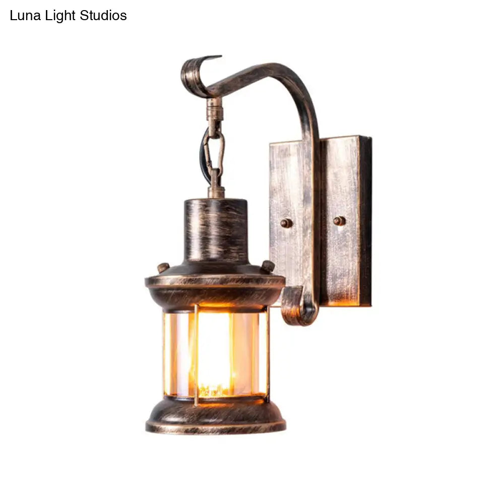 Nautical Bronze Kerosene Corridor Wall Lighting - 1 Light Clear Glass Hanging