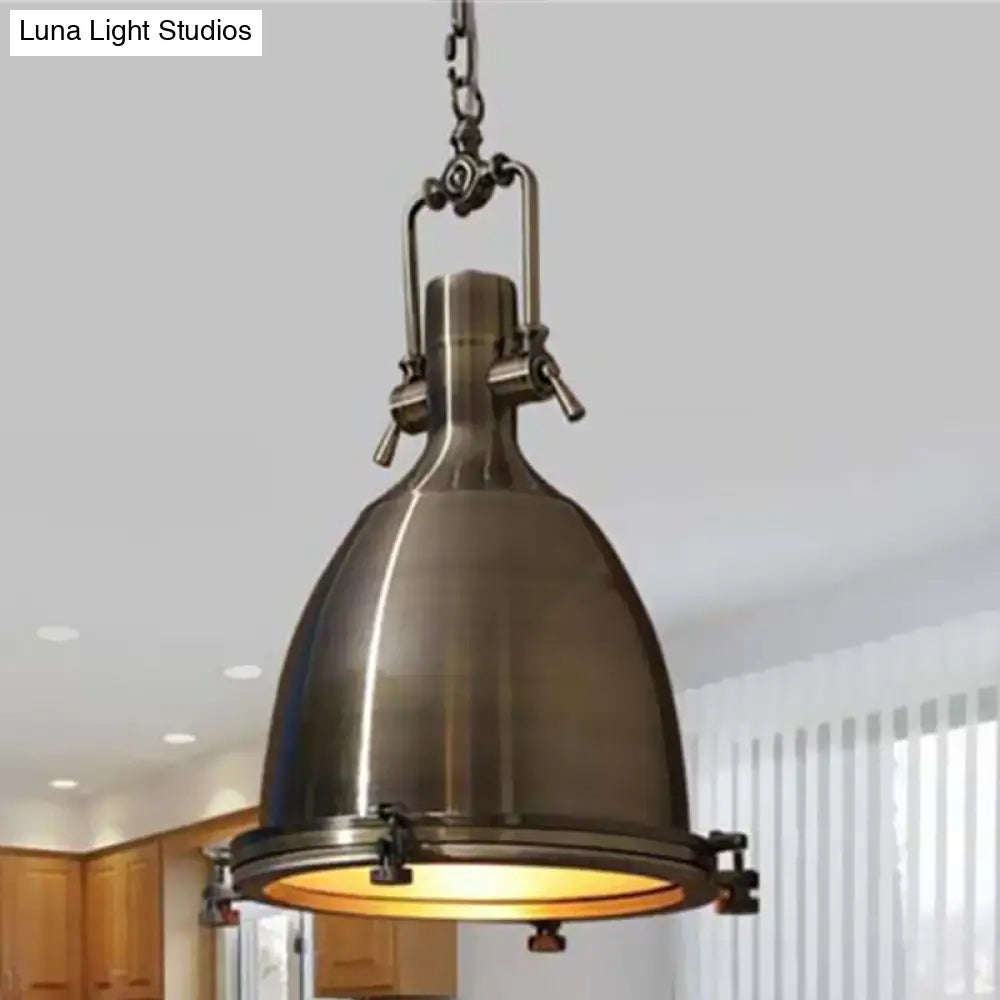 Nautical Brass Bell Pendant Light With Glass Diffuser - Stylish 1 Head Dining Room Ceiling