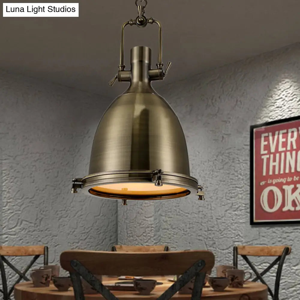 Nautical Brass Bell Pendant Light With Glass Diffuser - Stylish 1 Head Dining Room Ceiling Brushed