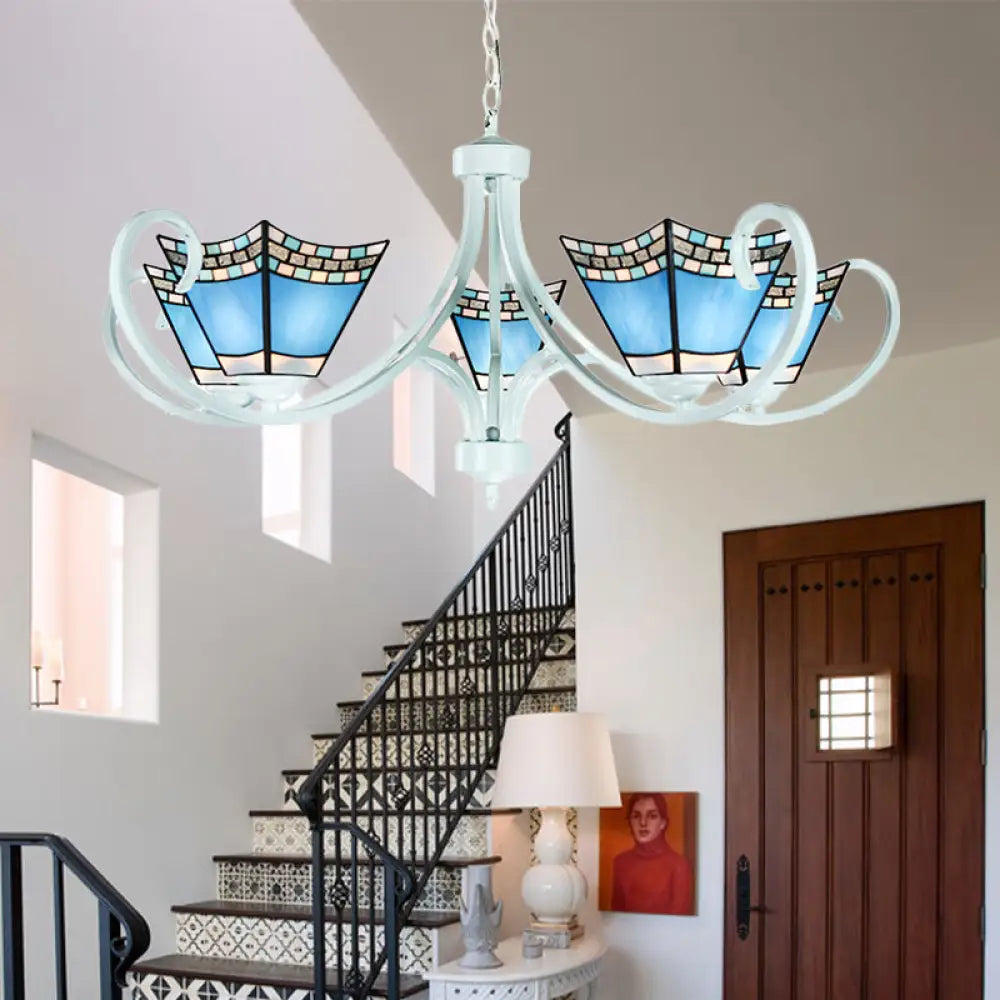 Nautical Chandelier With Blue Glass Pendants - 5/6/8 Lights In White Finish For Living Room 5 /