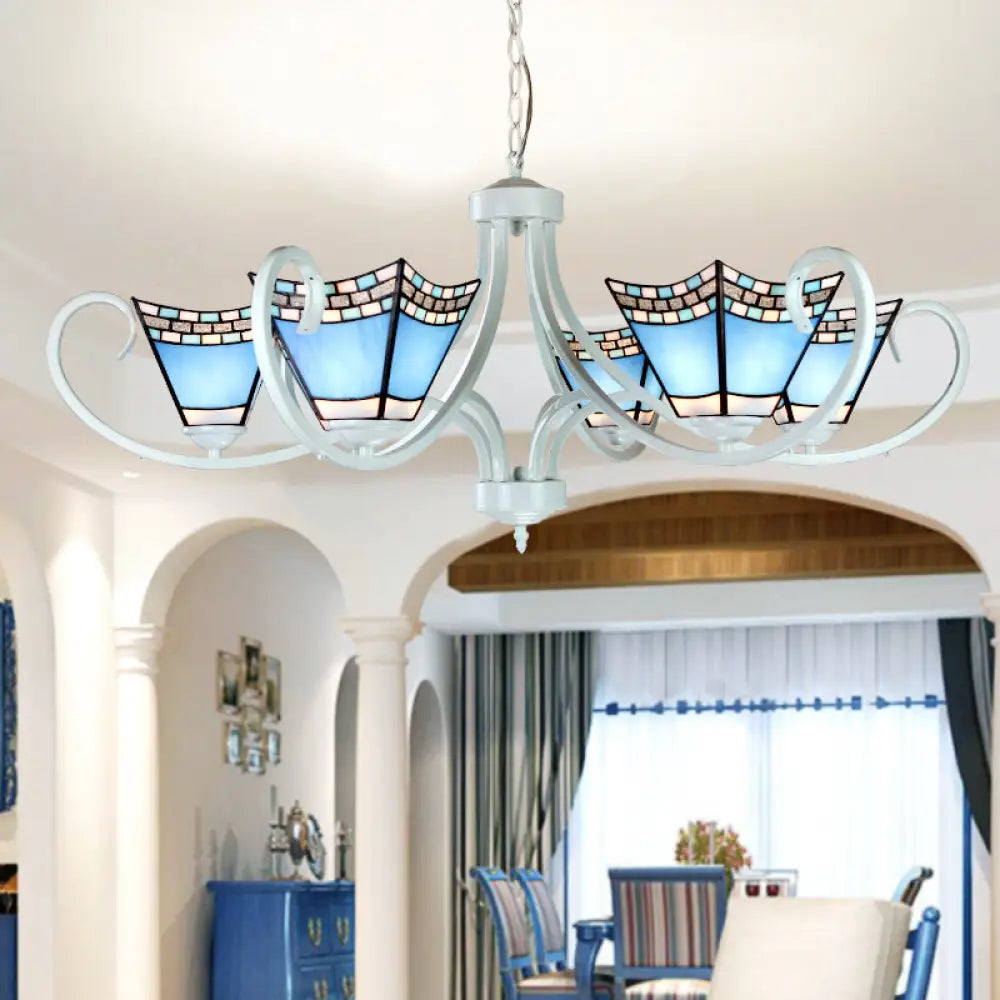 Nautical Chandelier With Blue Glass Pendants - 5/6/8 Lights In White Finish For Living Room 6 /