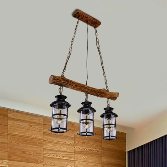 Nautical Clear Glass Cluster Pendant With Wood Design - Brown 2/3-Bulb Island Lighting 3 /