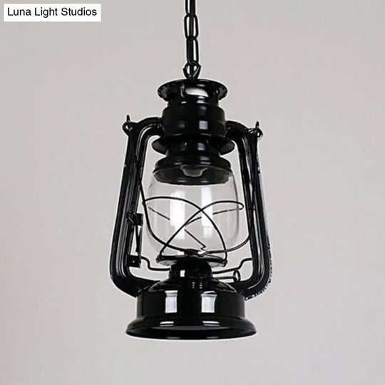 Nautical Oil Lamp Pendant Light - Clear Glass Ceiling Hang For Dining Room With 1-Light Black /