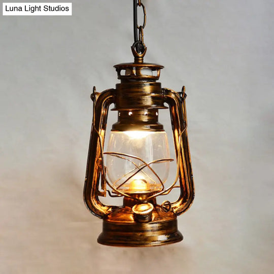 Nautical Oil Lamp Pendant Light - Clear Glass Ceiling Hang For Dining Room With 1-Light Bronze /