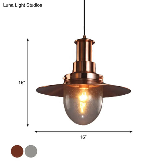 Nautical Flat Shade Pendant Lamp In Nickel/Copper Finish - Glass 1 Bulb Metallic Lighting For Bars