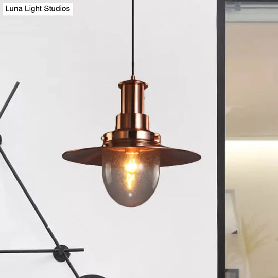 Nautical Flat Shade Pendant Lamp - Metallic 1-Bulb Lighting With Nickel/Copper Finish For Bar Copper