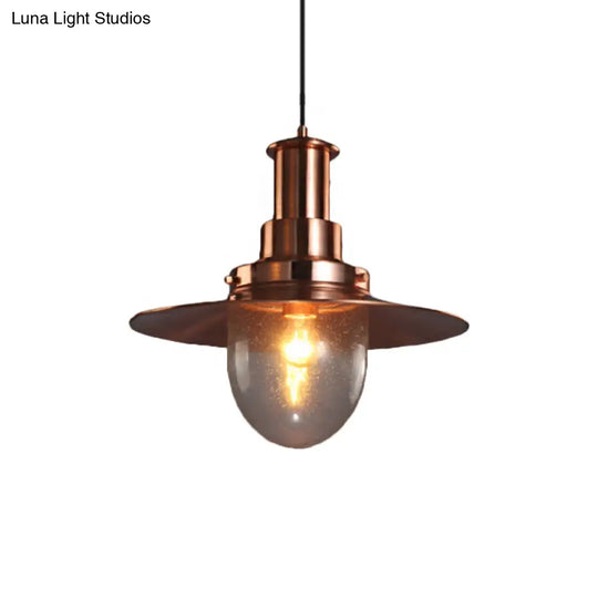 Nautical Flat Shade Pendant Lamp - Metallic 1-Bulb Lighting With Nickel/Copper Finish For Bar