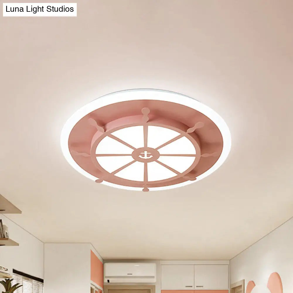 Nautical Flush Ceiling Light With Anchor Design For Bathroom Or Bedroom Pink / White