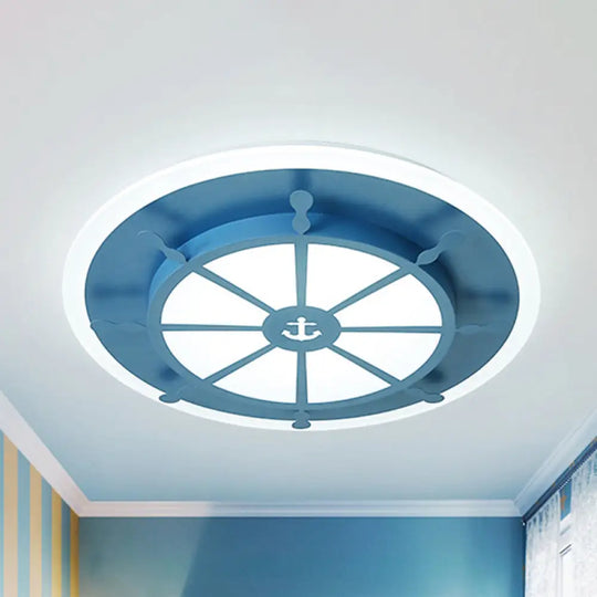 Nautical Flush Ceiling Light With Anchor Design For Bathroom Or Bedroom Blue / White
