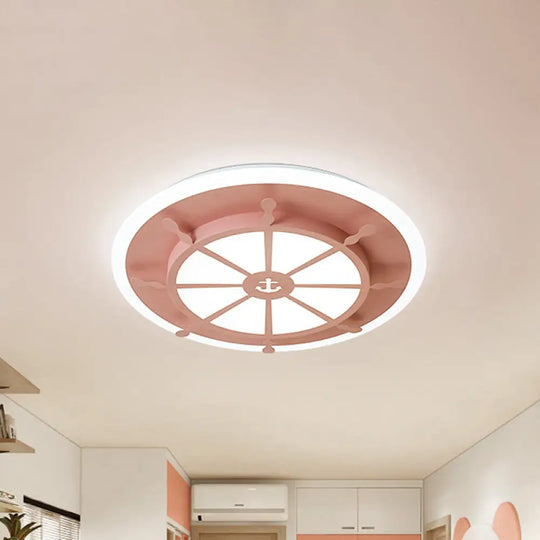 Nautical Flush Ceiling Light With Anchor Design For Bathroom Or Bedroom Pink / White
