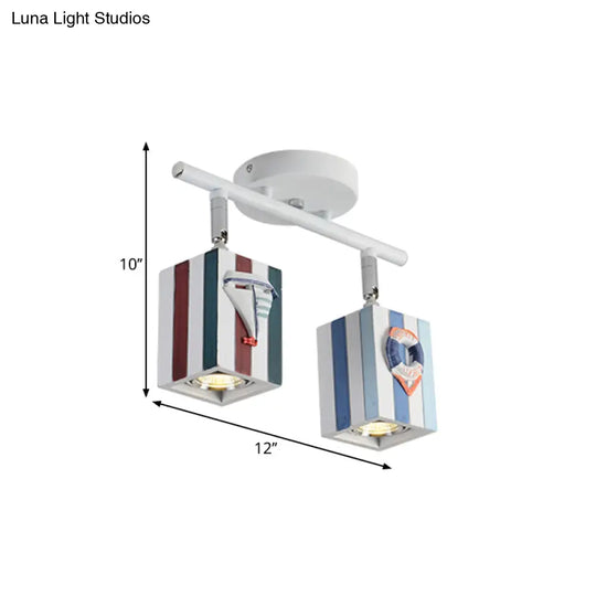 Nautical Flush Mount Ceiling Light With Rotatable Cuboid And 1/2/4 Heads 5W/10W Resin For Kids Room