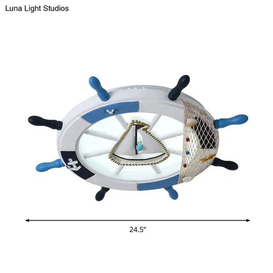 Nautical Flush Mount Led Light With Wood Rudder Deco And Blue Acrylic Circle