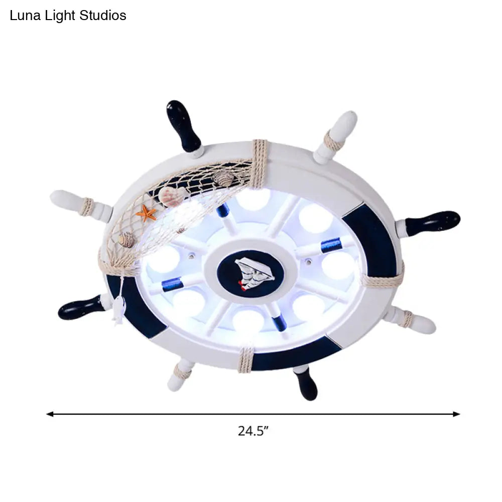 Nautical Flush Mount Led Light With Wood Rudder Deco And Blue Acrylic Circle