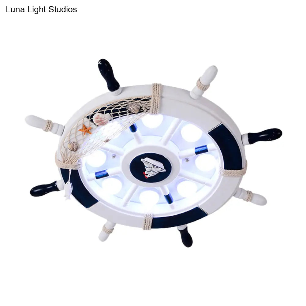 Nautical Flush Mount Led Light With Wood Rudder Deco And Blue Acrylic Circle