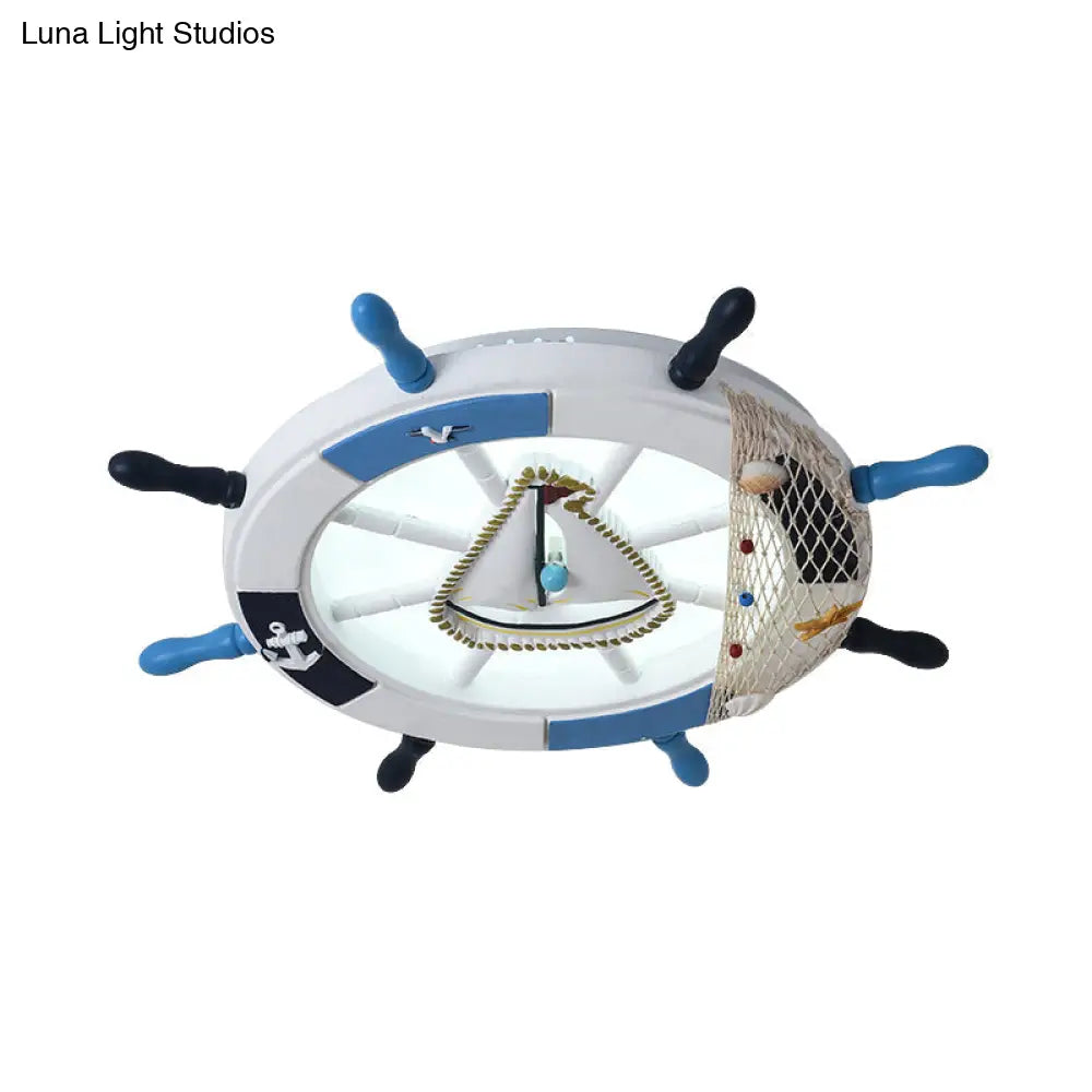 Nautical Flush Mount Led Light With Wood Rudder Deco And Blue Acrylic Circle