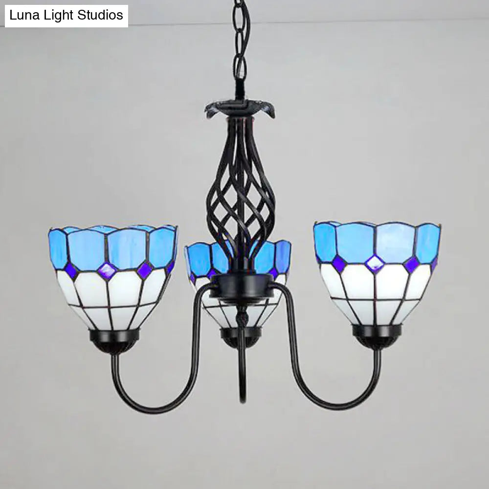 Nautical Gooseneck Blue Glass Pendant Light - 3-Light Ceiling Chandelier For Foyer