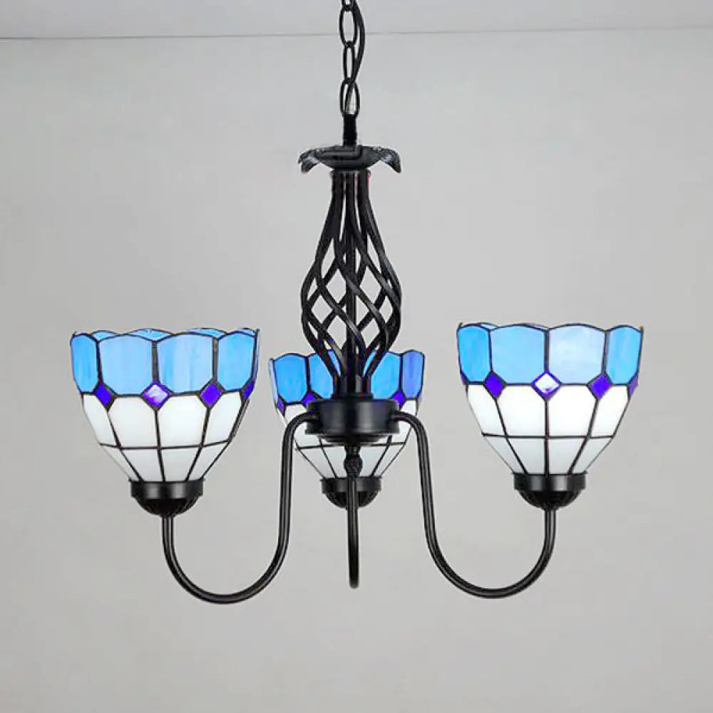 Nautical Gooseneck Pendant Light - Blue Glass 3-Light Chandelier For Foyer Ceiling