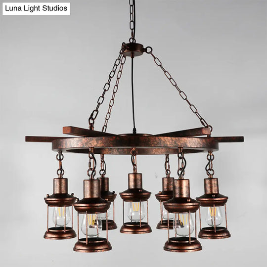 Nautical Hanging Light Kit With Rope Cord - 3/7 Head Metallic Chandelier Pendant In Copper