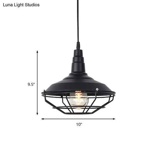 Nautical Iron 1-Light Black Pendant Light With Wire Cage For Barn Living Room