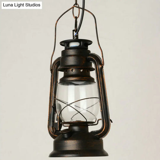 Nautical Clear Glass Kerosene Lantern Pendant Light - Single-Bulb Hanging Lamp For Corridor