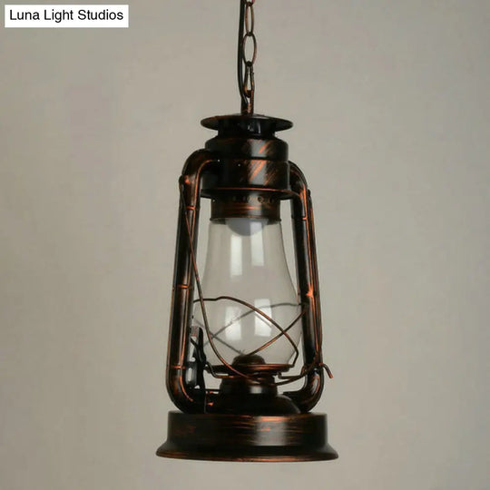 Nautical Clear Glass Kerosene Lantern Pendant Light - Single-Bulb Hanging Lamp For Corridor Copper /