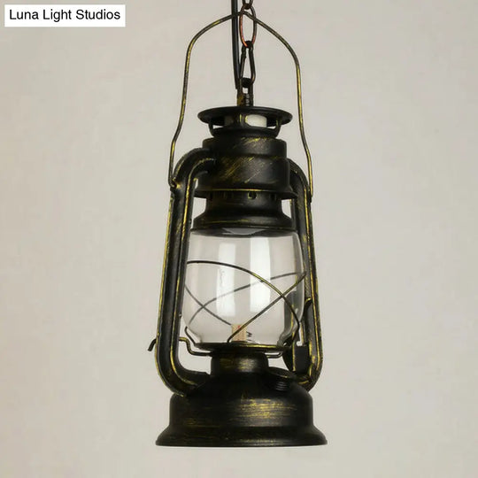 Nautical Clear Glass Kerosene Lantern Pendant Light - Single-Bulb Hanging Lamp For Corridor Bronze /