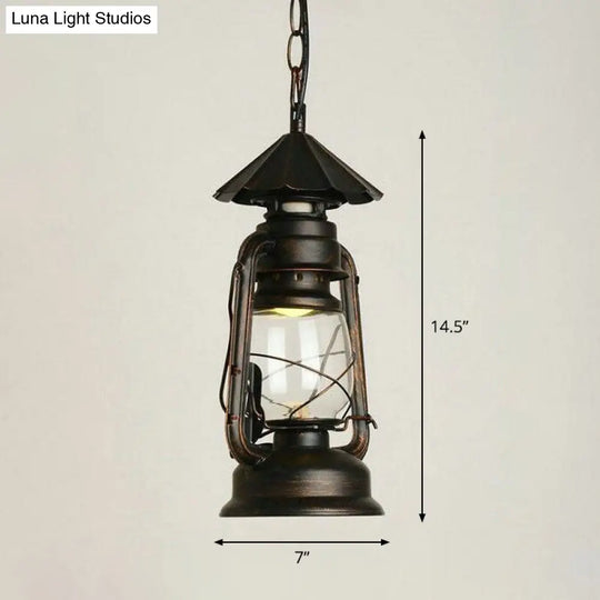 Nautical Clear Glass Kerosene Lantern Pendant Light - Single-Bulb Hanging Lamp For Corridor